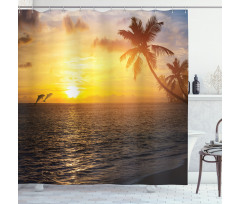 Palm Tree Island Sunset Shower Curtain