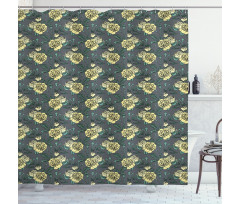 Yellow Tone Roses on Grey Shower Curtain