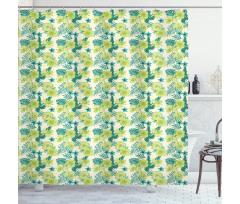 Hibiscus and Banana Leaves Shower Curtain