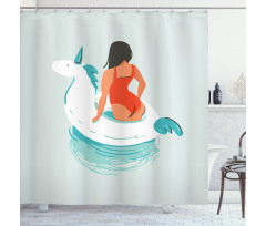 Young Girl Unicorn Shower Curtain