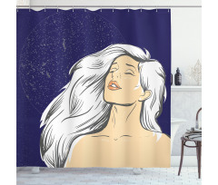 Comic Drawing Woman at Night Shower Curtain
