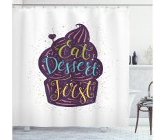 Doodle Cupcake Heart Shower Curtain