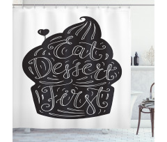 Monochrome Cupcake Doodle Shower Curtain