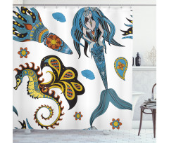 Mermaid and Sea Horse Shower Curtain