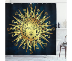 Sun with Antique Woman Face Shower Curtain