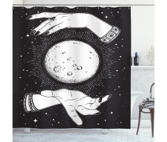 Moon in Fortune Teller Hands Shower Curtain