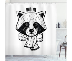 Raccoon with Hug Me Words Shower Curtain