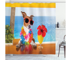 Cool Dog Sitting at Beach Bar Shower Curtain