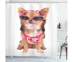 Puppy with Summer Clothes Shower Curtain