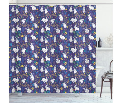 Floral Bunnies Poses Shower Curtain