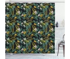 Palm Plumeria and Bird Shower Curtain