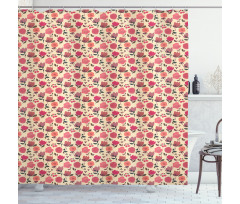 Doodle Flowers and Berries Shower Curtain