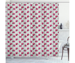 Bouquet with Buds on Stripes Shower Curtain