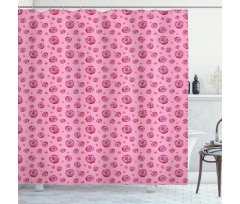 Pink Tones Monochrome Flowers Shower Curtain