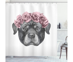 Portrait of Dog in Roses Shower Curtain