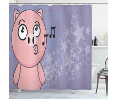 Farm Animal Singing Star Motifs Shower Curtain