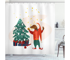 Christmas Dog in Clothes Shower Curtain