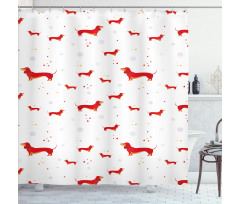 Dog with Hearts and Dots Shower Curtain