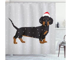 Dog Wears Xmas Hat Snow Shower Curtain