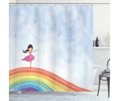 Girl Dances on Rainbow Shower Curtain