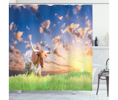 Female Cow in Pasture Sky Shower Curtain