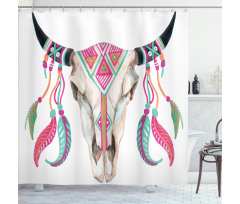 Bull Skull and Feathers Shower Curtain