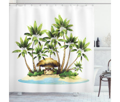 Trees and Bungalow Tiki Bar Shower Curtain