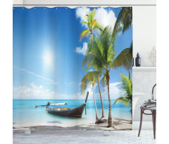 Wooden Boat on Exotic Beach Shower Curtain