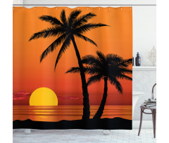 Orange Ombre Sunset and Trees Shower Curtain