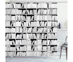 Monochromatic Bookshelves Shower Curtain