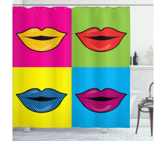 Colored Lips in Squares Shower Curtain