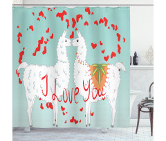 Lover Llamas and Hearts Shower Curtain