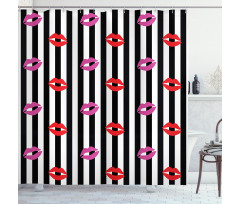 Lipstick Prints on Stripes Shower Curtain