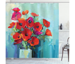 Poppy Flowers in Vase Shower Curtain