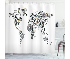 Car Parts World Map Shower Curtain