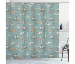 Retro Nautical Elements Art Shower Curtain