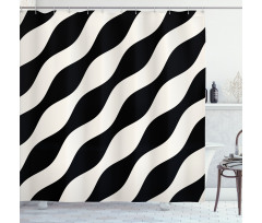 Retro Art Wavy Lines Pattern Shower Curtain