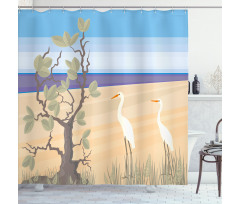 Birds on Beach Coastal Doodle Shower Curtain