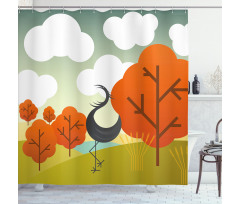 Abstract Bird Trees and Cloud Shower Curtain