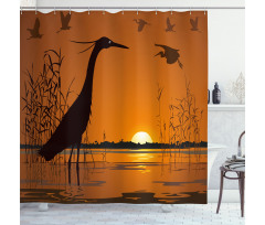 Bird Silhouettes Swamp Sunset Shower Curtain