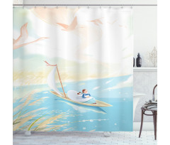 Girl in Boat on Lake Birds Shower Curtain