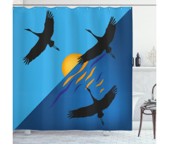 Flying Bird at Horizon Sunset Shower Curtain