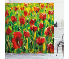 Poppies on Green Grass Shower Curtain