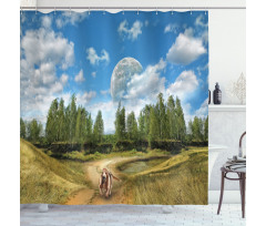 Running Dog Trees Sky Shower Curtain