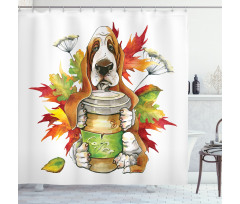 Dog Coffee Autumn Leaf Shower Curtain