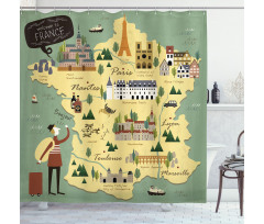 Travel Landmarks Map Doodle Shower Curtain