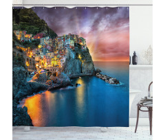 Night View Coast Village Shower Curtain