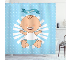 Happy Boy on Stripes Shower Curtain