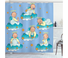 Babies on Clouds in Cartoon Shower Curtain