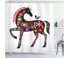 Floral Ornate Horse Bird Shower Curtain